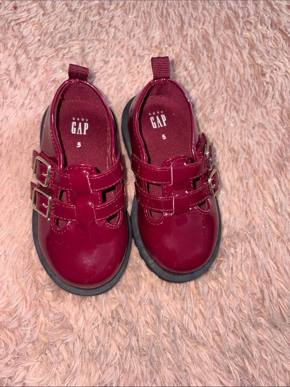 GAP Burgundy Patent Double-Buckle Mary Jane Shoes - Girls' Size 5